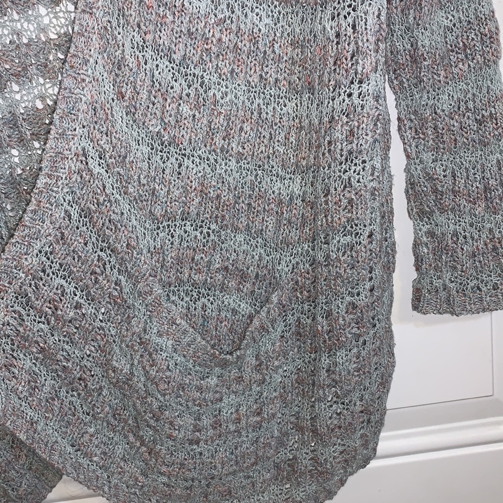 Free People Open Front Light Knit Cardigan Pockets Women’s M Marble Blue Boho - Picture 4 of 10
